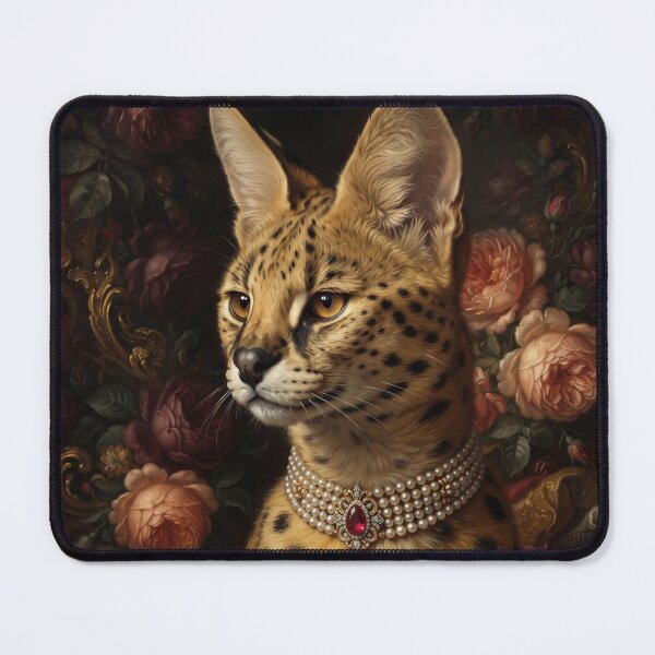 Item preview, Noble Serval Cat with Ruby Pearl Necklace designed and sold by Real Beast Art.