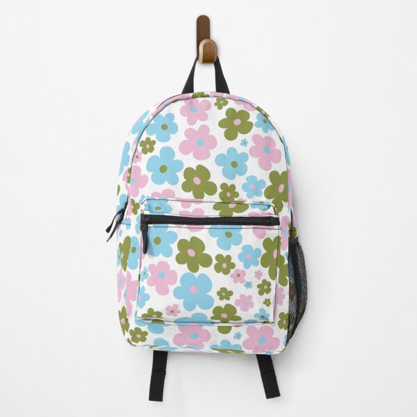 Item preview, Retro Daisy Doodles in White Pink Blue and Green designed and sold by YesterdayColl.