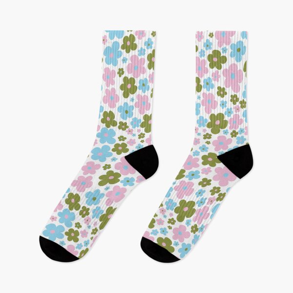Item preview, Retro Daisy Doodles in White Pink Blue and Green designed and sold by YesterdayColl.