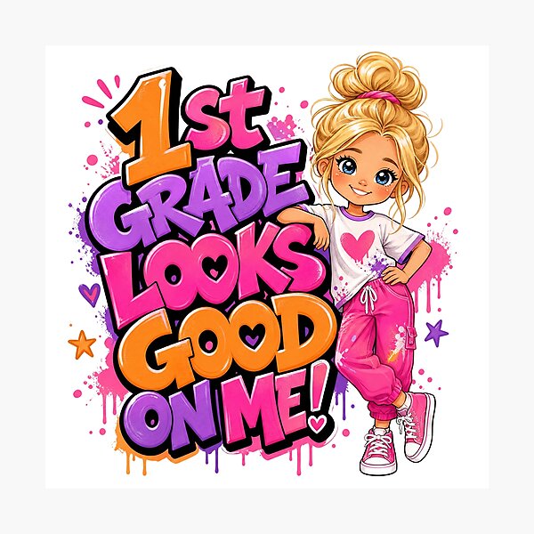 Item preview, 1st Grade Looks Good On Me – Blonde Girl Back to School designed and sold by MomParentADHD.