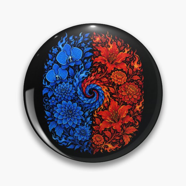 Item preview, Elemental Balance Dual Flame - Blue & Red Floral Yin Yang designed and sold by WillCraftx.