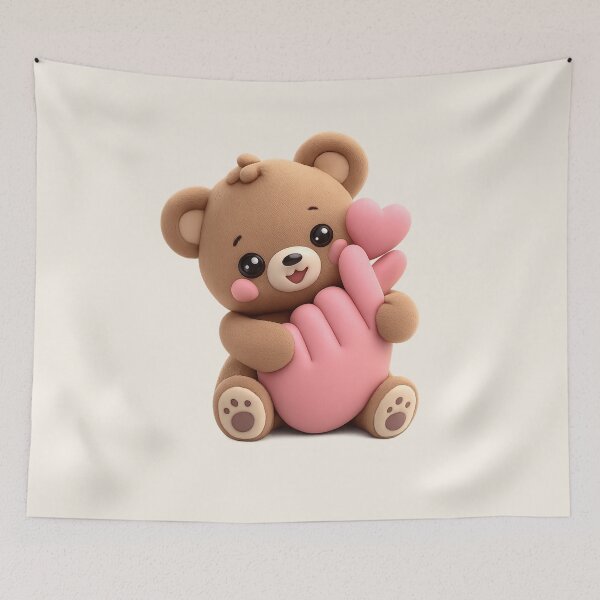 Item preview, Kawaii Teddy Bear Finger Heart | Cute Korean Aesthetic designed and sold by Moons Studio.