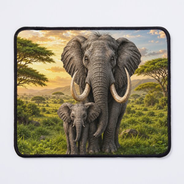Item preview, Elephant Mother and Calf in the Green Savanna designed and sold by EmylyWoods.