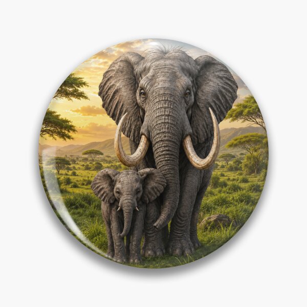 Item preview, Elephant Mother and Calf in the Green Savanna designed and sold by EmylyWoods.
