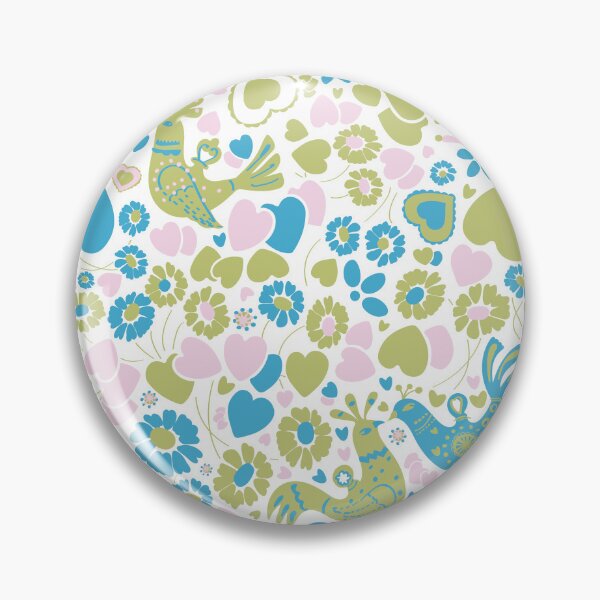 Item preview, Vintage Scandi Lovebirds Floral in White Pink Green and Blue designed and sold by YesterdayColl.