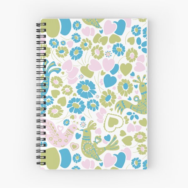 Item preview, Vintage Scandi Lovebirds Floral in White Pink Green and Blue designed and sold by YesterdayColl.
