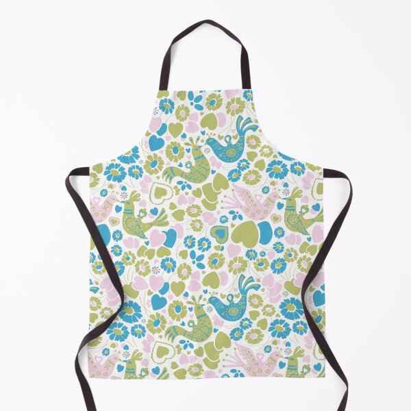 Item preview, Vintage Scandi Lovebirds Floral in White Pink Green and Blue designed and sold by YesterdayColl.