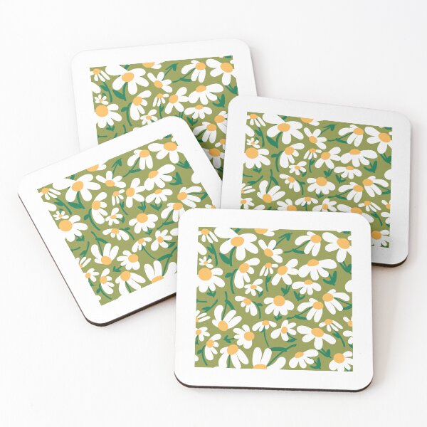 Item preview, Retro Daisy Field in Green and White designed and sold by YesterdayColl.