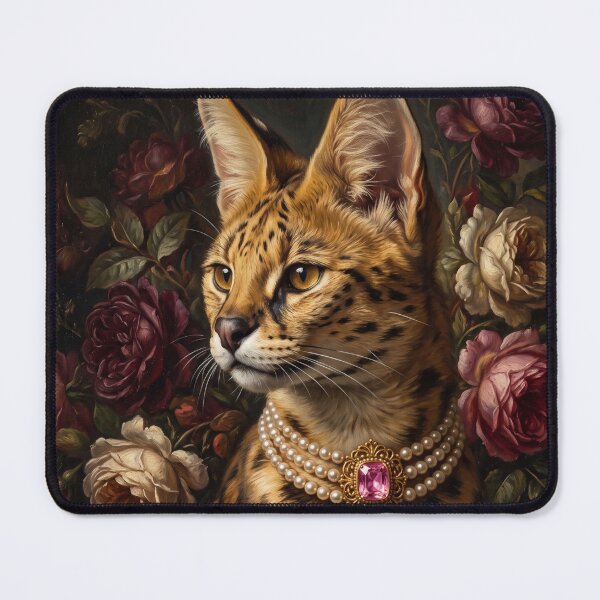 Item preview, Noble Serval Cat with Pink Gem Pearl Choker designed and sold by Real Beast Art.