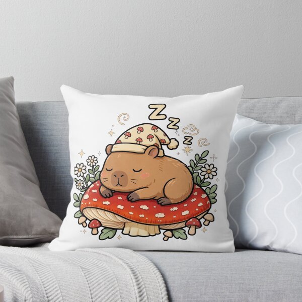 Item preview, Sleepy Capybara on Giant Red Mushroom | Cute Cottagecore Mushroomcore Kawaii Sticker designed and sold by Ala'Salem| Cute Characters, Real Moods.