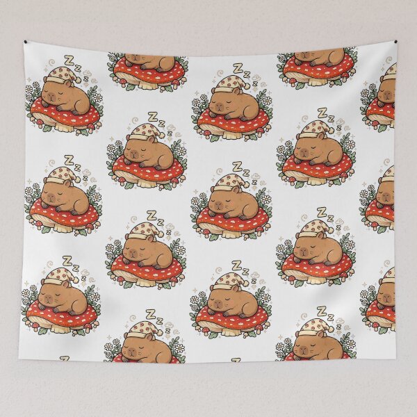 Item preview, Sleepy Capybara on Giant Red Mushroom | Cute Cottagecore Mushroomcore Kawaii Sticker designed and sold by Ala'Salem| Cute Characters, Real Moods.