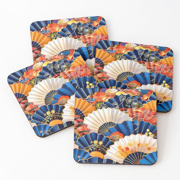 Item preview, Japanese Fantasy Fans Vibrant Blue and White Pattern  designed and sold by DEC02.