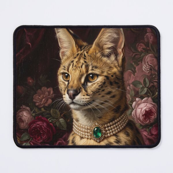 Item preview, Noble Serval Cat with Emerald Pearl Choker designed and sold by Real Beast Art.