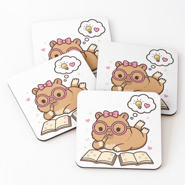 Item preview, Cute Capybara Studying On Tummy - Kawaii Study Buddy Glasses Sticker designed and sold by Ala'Salem| Cute Characters, Real Moods.