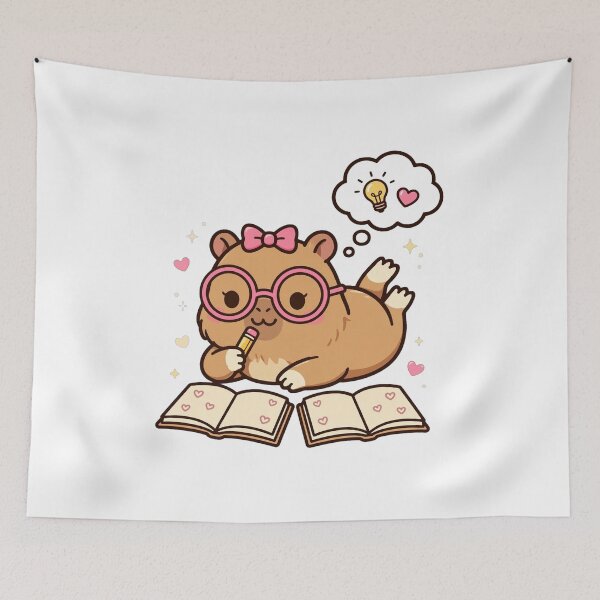 Item preview, Cute Capybara Studying On Tummy - Kawaii Study Buddy Glasses Sticker designed and sold by Ala'Salem| Cute Characters, Real Moods.