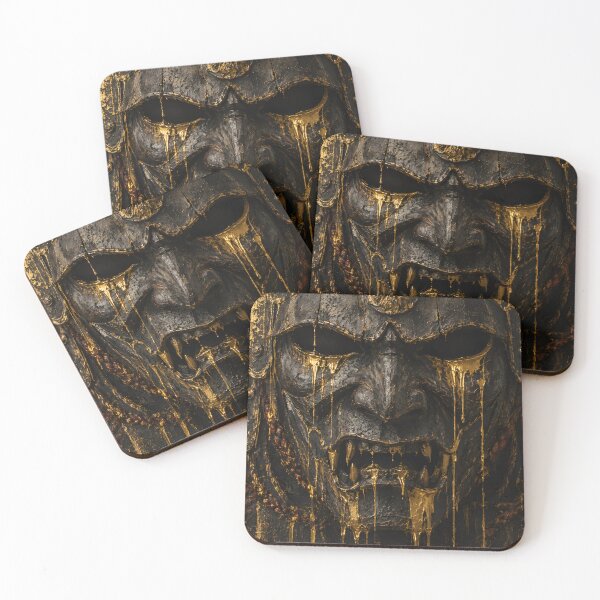 Item preview, Gothic Japanese Art - Black Oni Mask with Golden Tears designed and sold by MouradStudio.