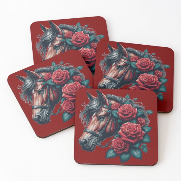 Item preview, Gothic Horse and Red Roses Dark Equestrian Floral Design designed and sold by ARTES-T-INO.