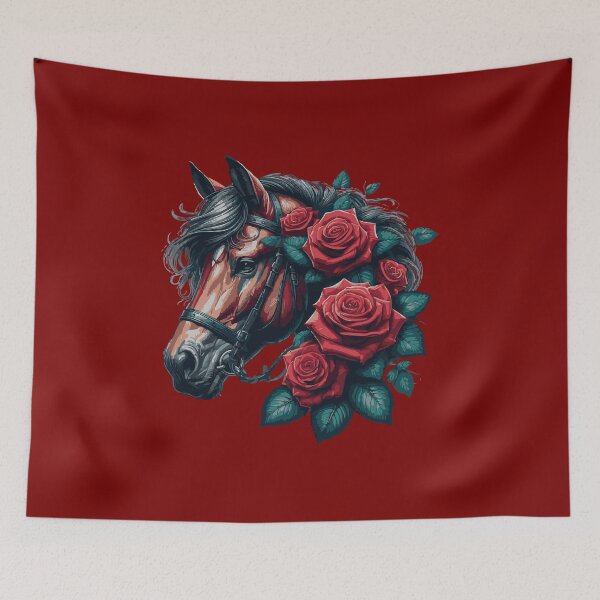 Item preview, Gothic Horse and Red Roses Dark Equestrian Floral Design designed and sold by ARTES-T-INO.