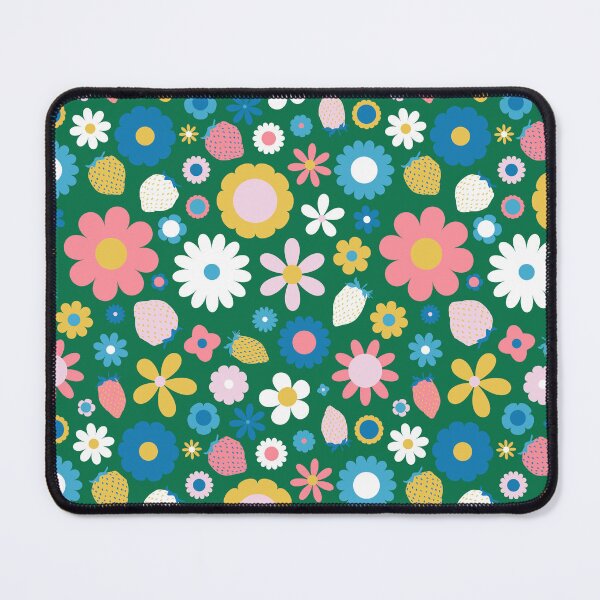 Item preview, Retro Scandi Strawberry Floral in Green Pink Blue and Yellow designed and sold by YesterdayColl.