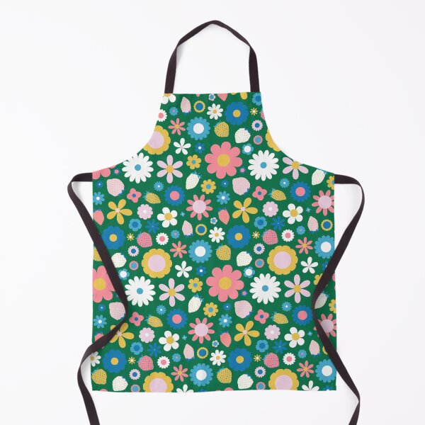 Item preview, Retro Scandi Strawberry Floral in Green Pink Blue and Yellow designed and sold by YesterdayColl.
