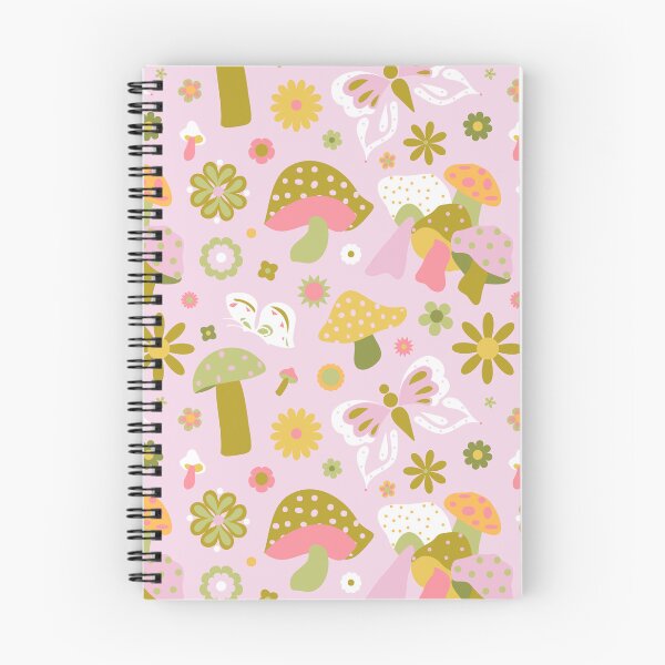 Item preview, Vintage Mushroom Butterfly Floral in Pink Green Yellow and White designed and sold by YesterdayColl.