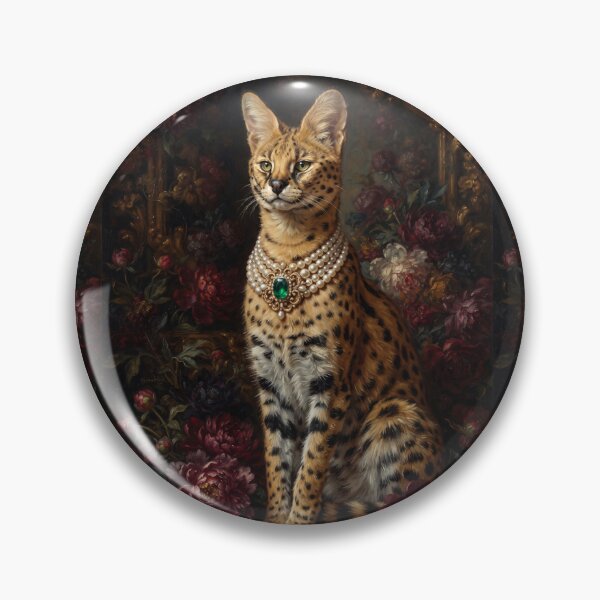 Item preview, Noble Serval Cat with Emerald Pearl Necklace designed and sold by Real Beast Art.