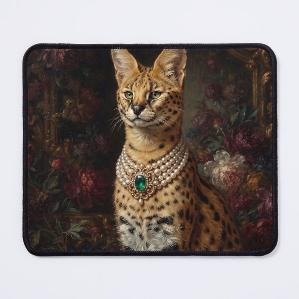 Item preview, Noble Serval Cat with Emerald Pearl Necklace designed and sold by Real Beast Art.