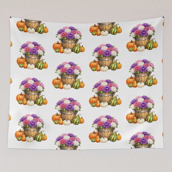 Item preview, Watercolor Autumn Chrysanthemum, Pumpkins and Gourds  designed and sold by silviaol.
