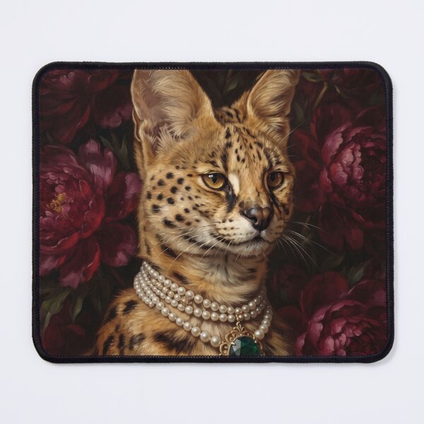 Item preview, Noble Serval Cat with Emerald Pearl Choker designed and sold by Real Beast Art.