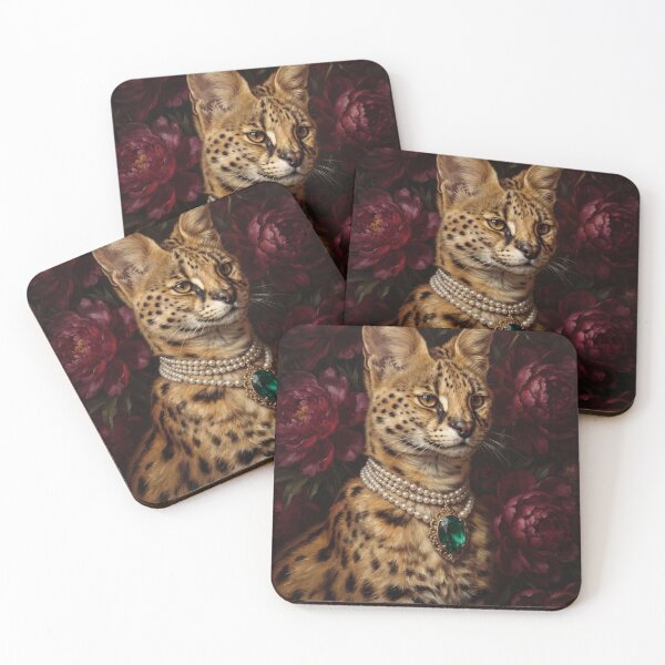 Item preview, Noble Serval Cat with Emerald Pearl Choker designed and sold by Real Beast Art.