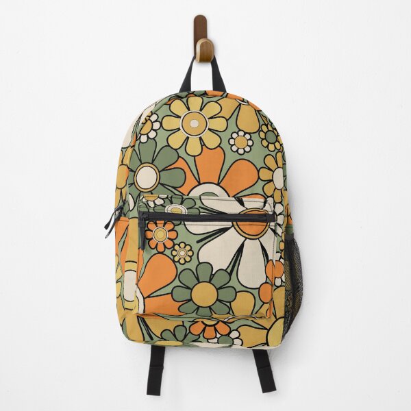 Item preview, Retro Garden Groovy Flowers Green and Orange Floral Pattern designed and sold by kierkegaard.