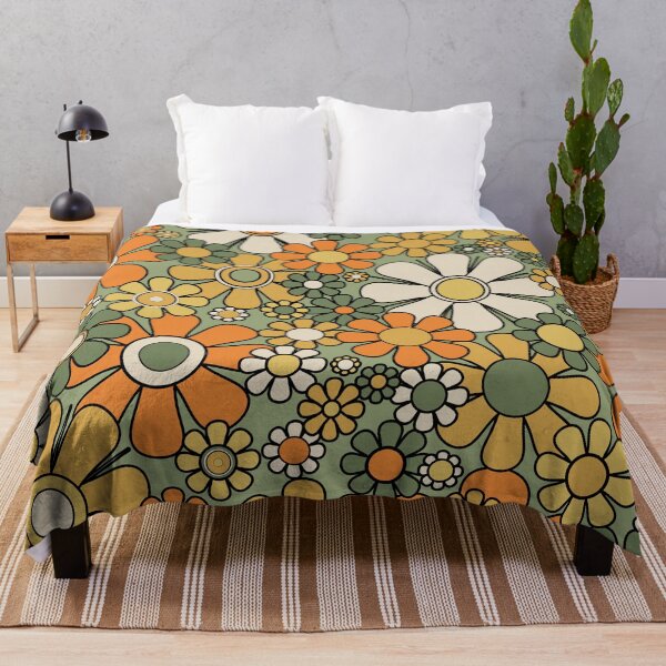 Item preview, Retro Garden Groovy Flowers Green and Orange Floral Pattern designed and sold by kierkegaard.