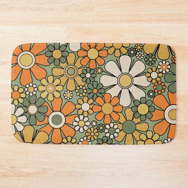 Item preview, Retro Garden Groovy Flowers Green and Orange Floral Pattern designed and sold by kierkegaard.