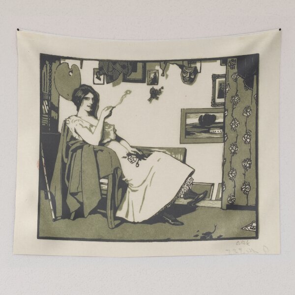 Item preview, Bohemian Art - Smoking Model in the Studio by Emil Orlik - Vintage Woodcut Print designed and sold by CulturalCurios.