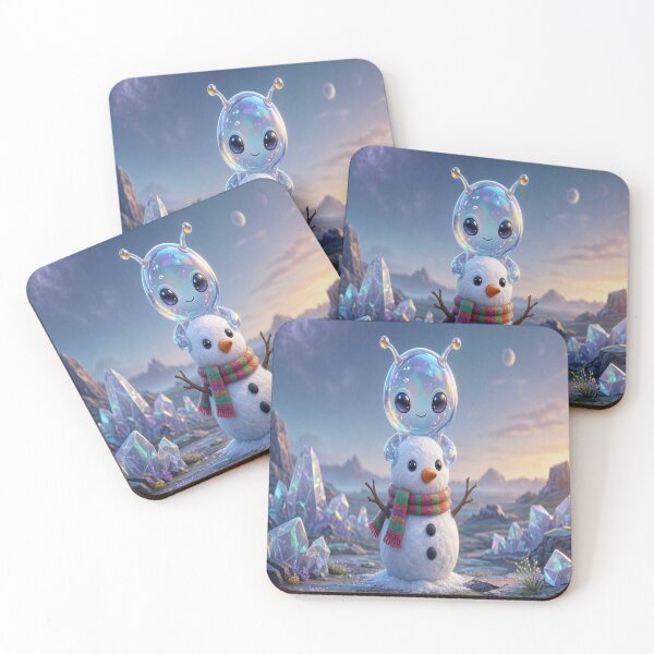 Item preview, Cute Alien Medanix Making a Snowman - Cozy Winter Space Core designed and sold by Breezes-of-Ida.