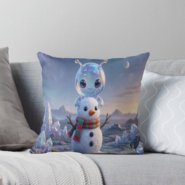 Item preview, Cute Alien Medanix Making a Snowman - Cozy Winter Space Core designed and sold by Breezes-of-Ida.