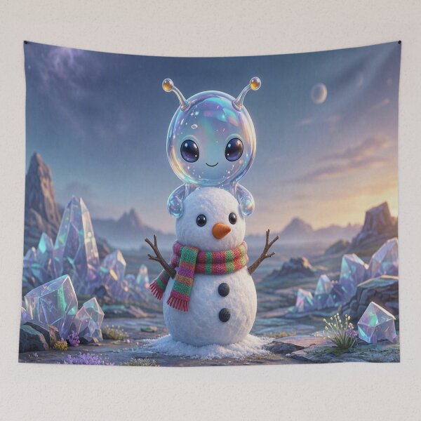 Item preview, Cute Alien Medanix Making a Snowman - Cozy Winter Space Core designed and sold by Breezes-of-Ida.