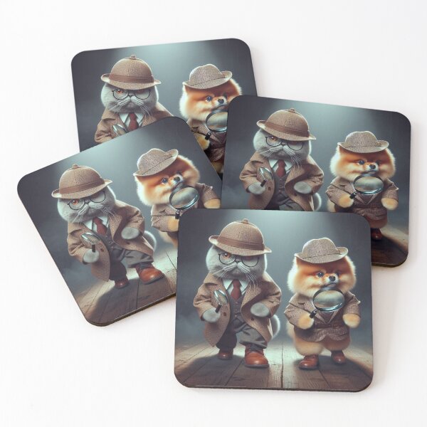 Item preview, Detective Cat and Dog – Mystery Pet Duo designed and sold by CanArtVision.