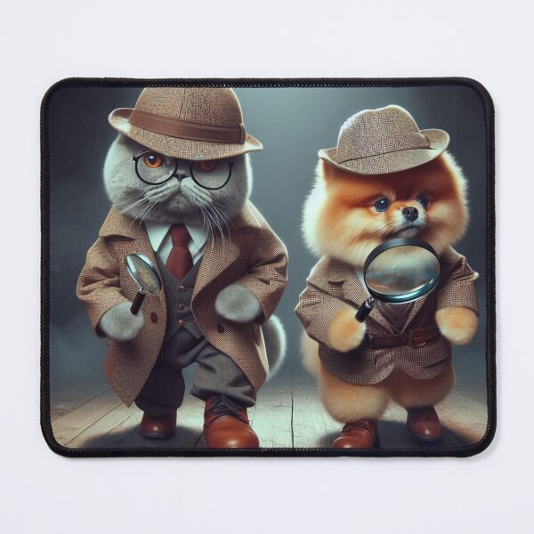 Item preview, Detective Cat and Dog – Mystery Pet Duo designed and sold by CanArtVision.