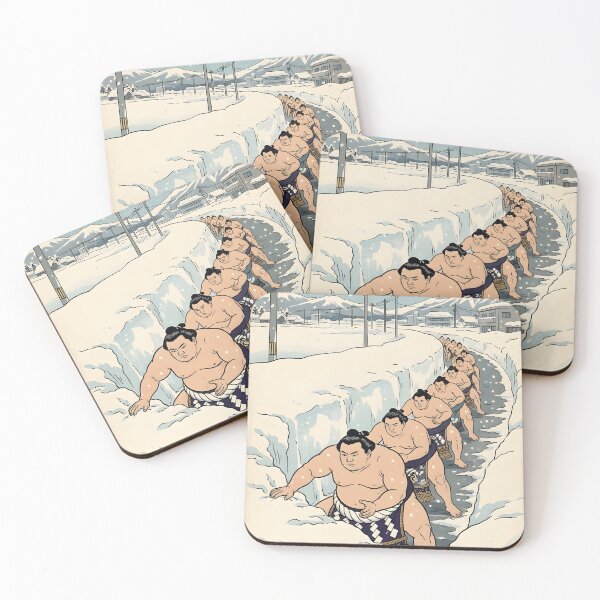 Item preview, Ukiyo-e Sumo Wrestlers Clearing Snow – Funny Japanese Winter designed and sold by japaneseries.