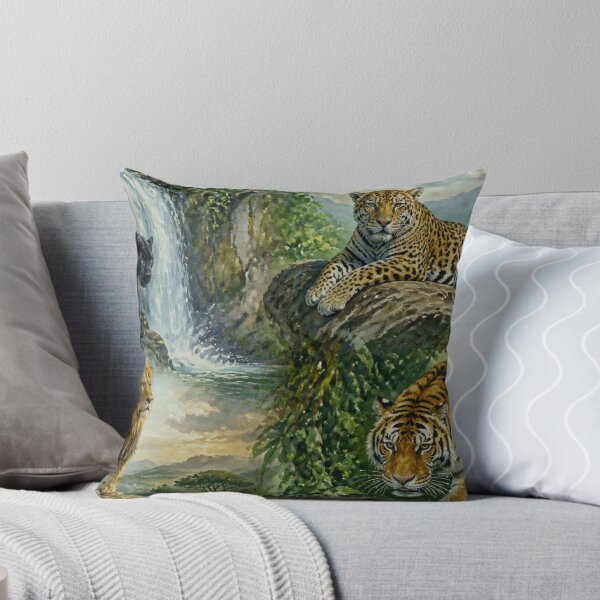 Item preview, Wild Big Cats Watercolor Waterfall Landscape designed and sold by LAURELYDESIGNS.