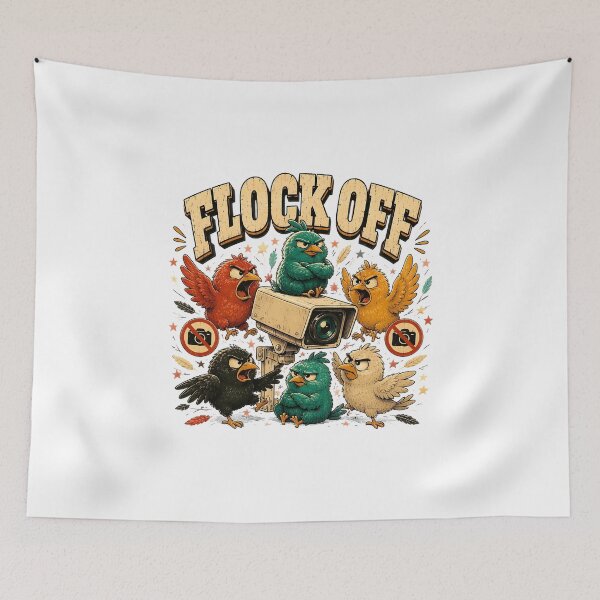 Item preview, flock off bird surveillance funny humor designed and sold by hugoinkcoast.