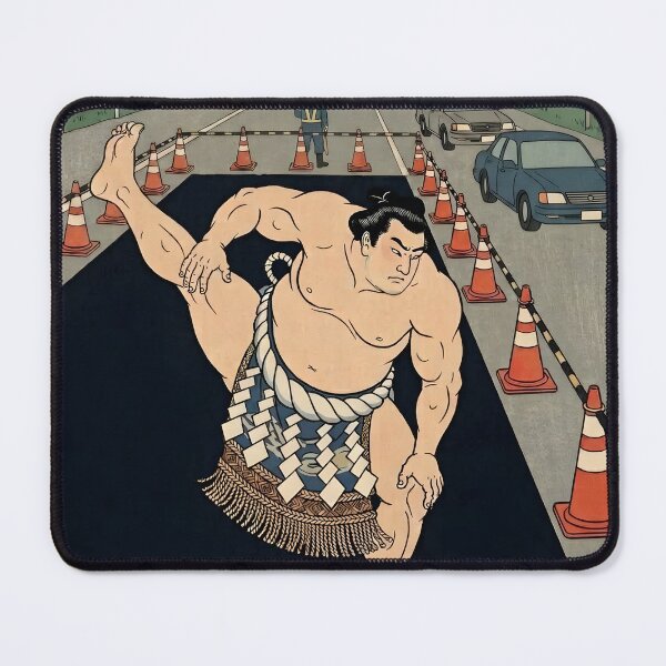 Item preview, Ukiyo-e Sumo Wrestler Compacting Asphalt with Shiko designed and sold by japaneseries.