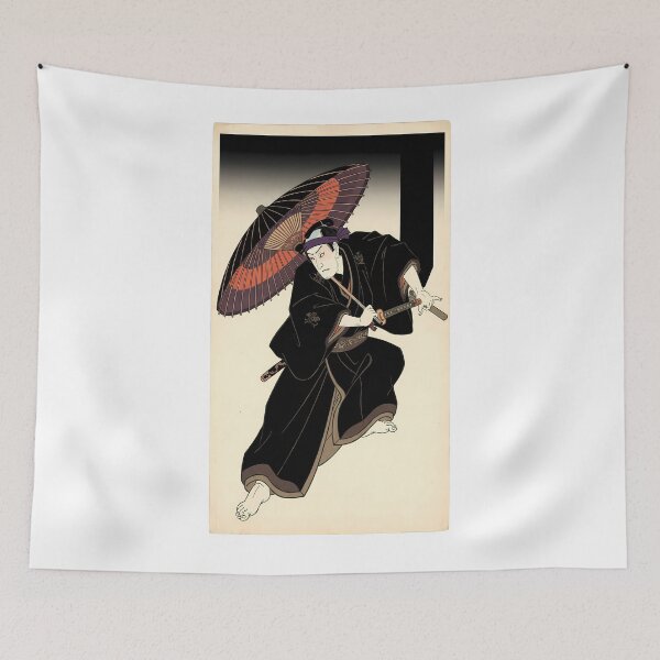 Item preview, Kabuki Samurai with Japanese Umbrella Ukiyo-e designed and sold by TokyoUkiyoHouse.