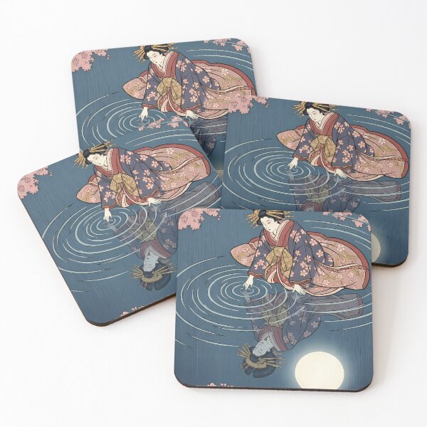 Item preview, Geisha Reflecting Full Moon Water Ripple Ukiyo-e designed and sold by TokyoUkiyoHouse.