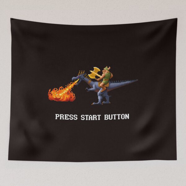 Item preview, Retro Pixel Warrior Dragon Fire Start Button Art designed and sold by FlipStrawSpot.