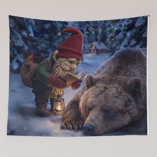 Item preview, Gnome Checking on a Sleeping Bear designed and sold by JUTElCONIC.