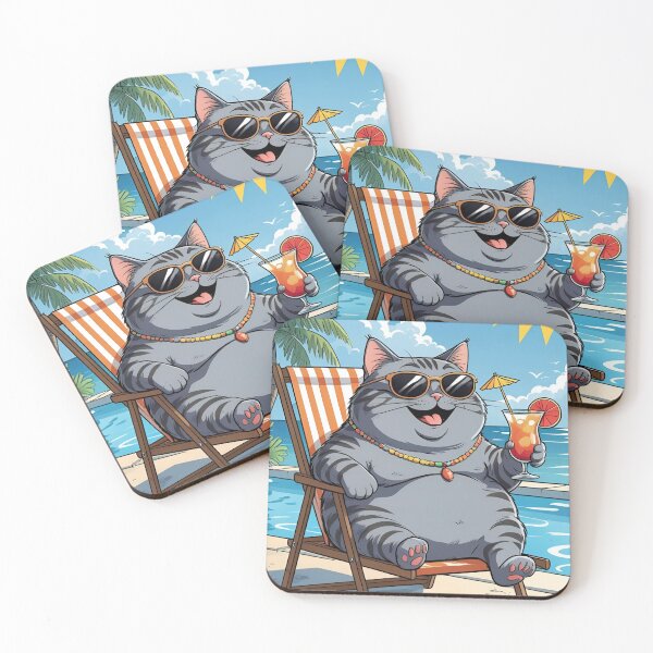 Item preview, Funny fat cat with a cocktail by the pool designed and sold by angel-cat-22.