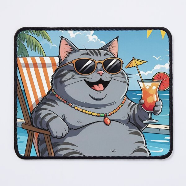 Item preview, Funny fat cat with a cocktail by the pool designed and sold by angel-cat-22.