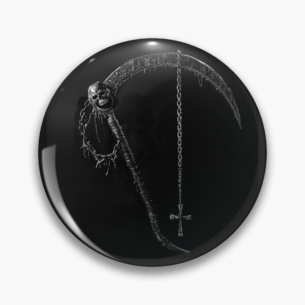 Item preview, Grim Reaper Scythe with Skull and Cross Gothic Death Black and White Art designed and sold by inkoutninja.
